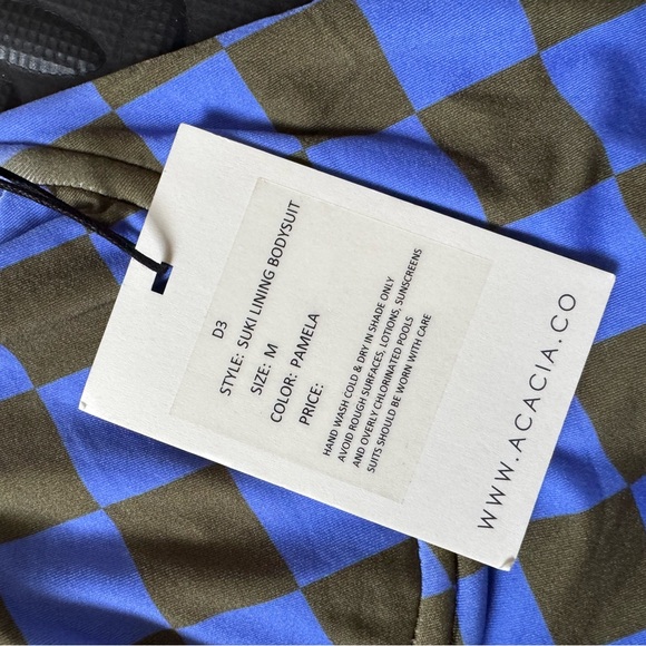 Acacia Swimwear Suki Blue Checkered One Piece Medium Pamela NWT - Picture 3 of 6